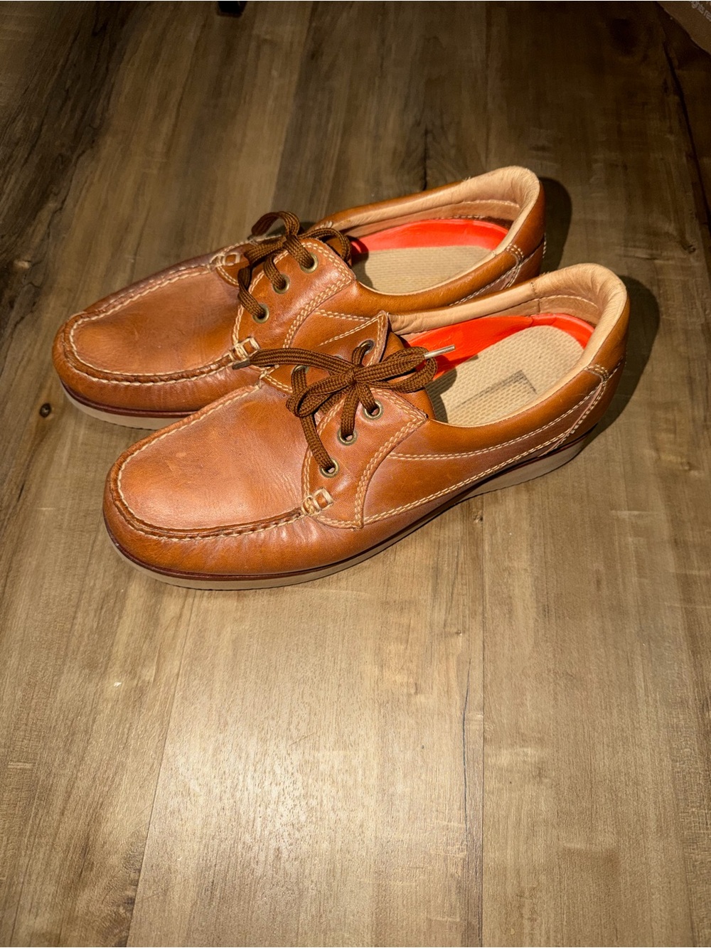 Rockport Men's Tan Leather Boat Shoes with Brown Laces